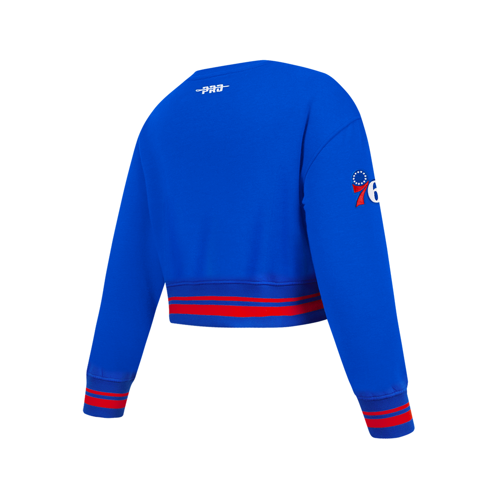 NBA PHILADELPHIA 76ERS RETRO CLASSIC BIG GIRL'S RIB FLC CREWNECK (ROYAL BLUE/RED)