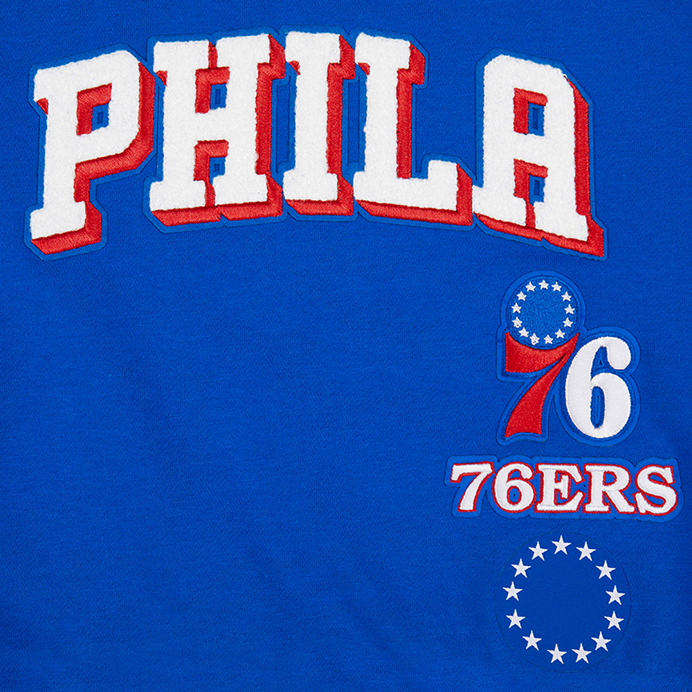 NBA PHILADELPHIA 76ERS RETRO CLASSIC BIG GIRL'S RIB FLC CREWNECK (ROYAL BLUE/RED)