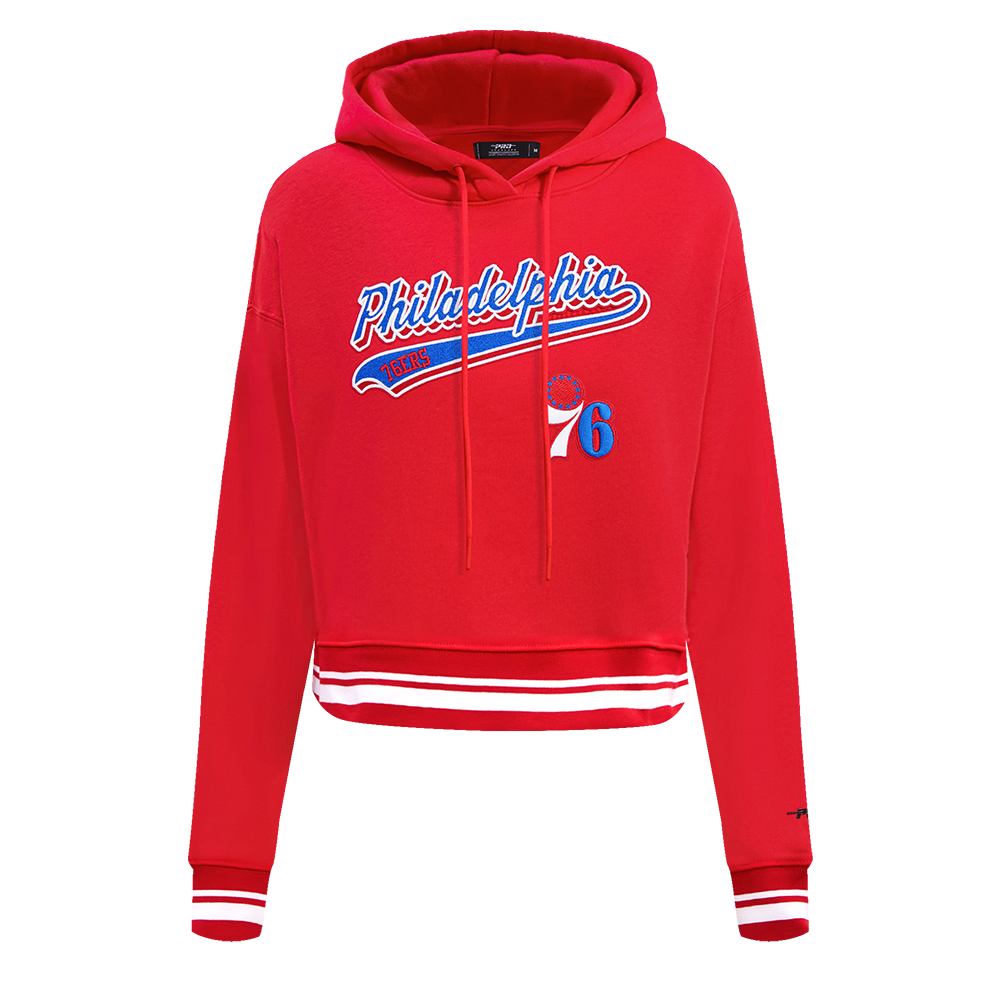 NBA PHILADELPHIA 76ERS SCRIPT TAIL CHANDAIL À CAPUCHON COURT EN MOLLETON CÔTELÉ POUR FEMME (ROUGE)