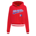 NBA PHILADELPHIA 76ERS SCRIPT TAIL CHANDAIL À CAPUCHON COURT EN MOLLETON CÔTELÉ POUR FEMME (ROUGE)