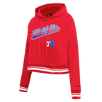 NBA PHILADELPHIA 76ERS SCRIPT TAIL CHANDAIL À CAPUCHON COURT EN MOLLETON CÔTELÉ POUR FEMME (ROUGE)
