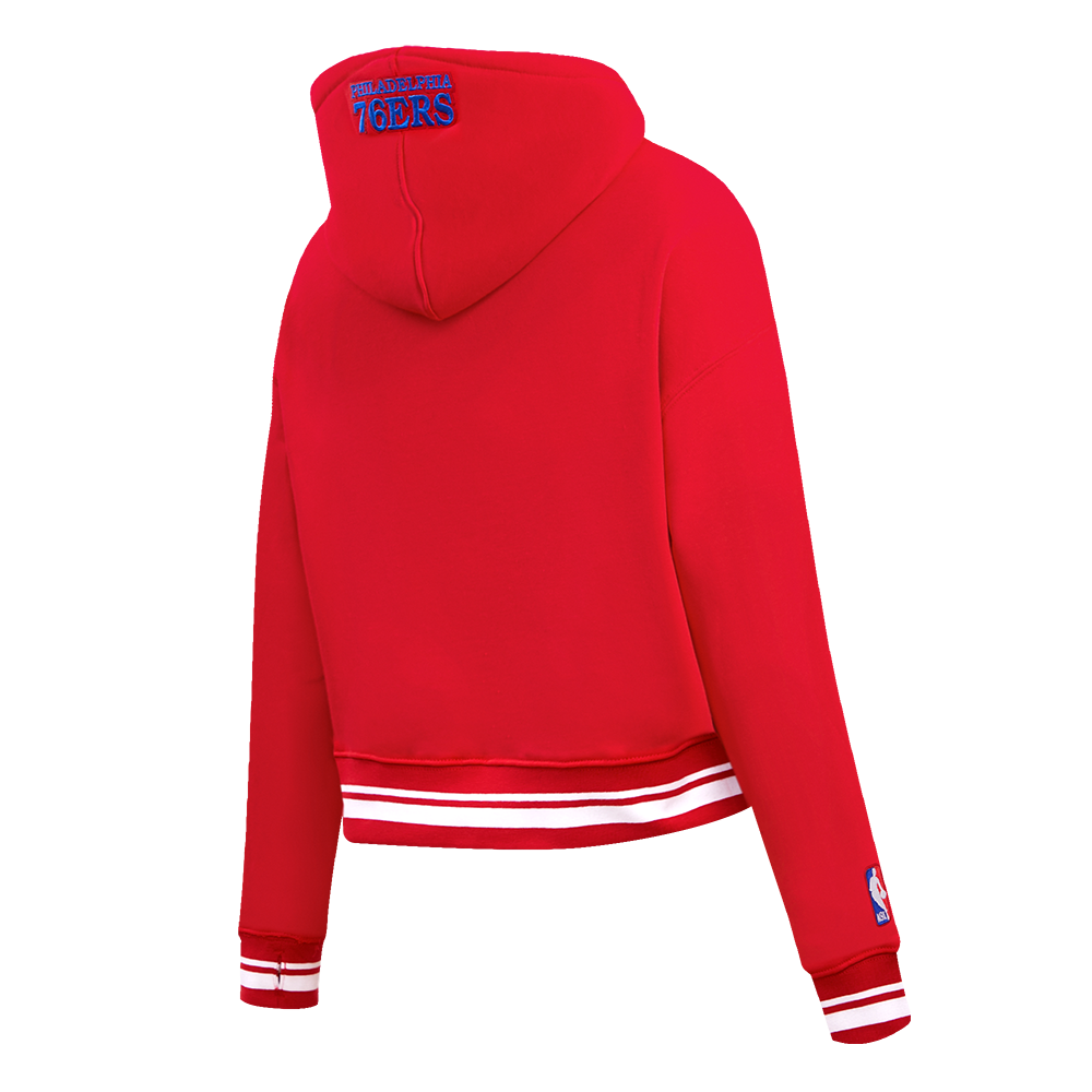 NBA PHILADELPHIA 76ERS SCRIPT TAIL CHANDAIL À CAPUCHON COURT EN MOLLETON CÔTELÉ POUR FEMME (ROUGE)