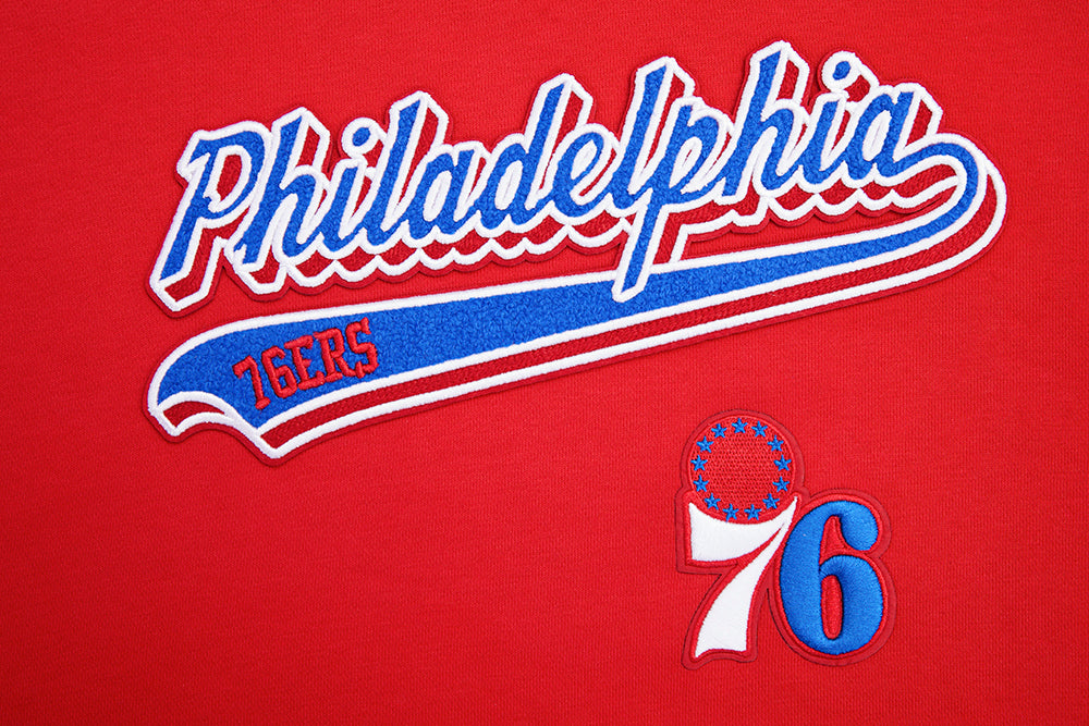 NBA PHILADELPHIA 76ERS SCRIPT TAIL CHANDAIL À CAPUCHON COURT EN MOLLETON CÔTELÉ POUR FEMME (ROUGE)