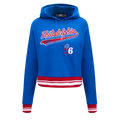 NBA PHILADELPHIA 76ERS SCRIPT TAIL CHANDAIL À CAPUCHON COURT EN MOLLETON CÔTELÉ POUR FEMME (BLEU ROYAL/ROUGE)