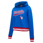NBA PHILADELPHIA 76ERS SCRIPT TAIL CHANDAIL À CAPUCHON COURT EN MOLLETON CÔTELÉ POUR FEMME (BLEU ROYAL/ROUGE)