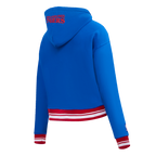 NBA PHILADELPHIA 76ERS SCRIPT TAIL CHANDAIL À CAPUCHON COURT EN MOLLETON CÔTELÉ POUR FEMME (BLEU ROYAL/ROUGE)