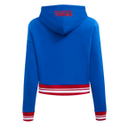 NBA PHILADELPHIA 76ERS SCRIPT TAIL CHANDAIL À CAPUCHON COURT EN MOLLETON CÔTELÉ POUR FEMME (BLEU ROYAL/ROUGE)