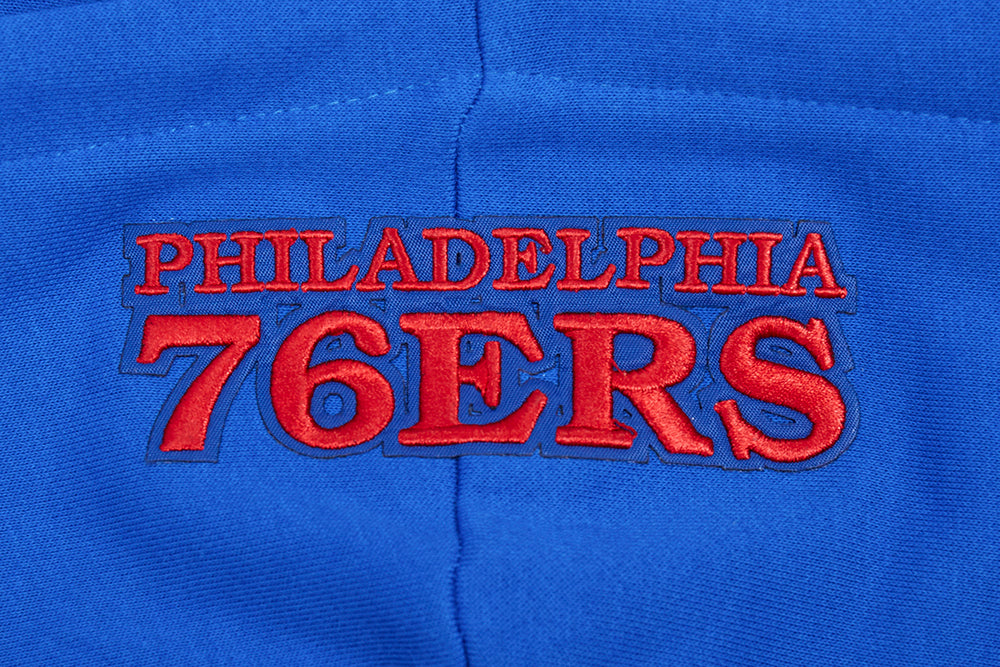 NBA PHILADELPHIA 76ERS SCRIPT TAIL CHANDAIL À CAPUCHON COURT EN MOLLETON CÔTELÉ POUR FEMME (BLEU ROYAL/ROUGE)