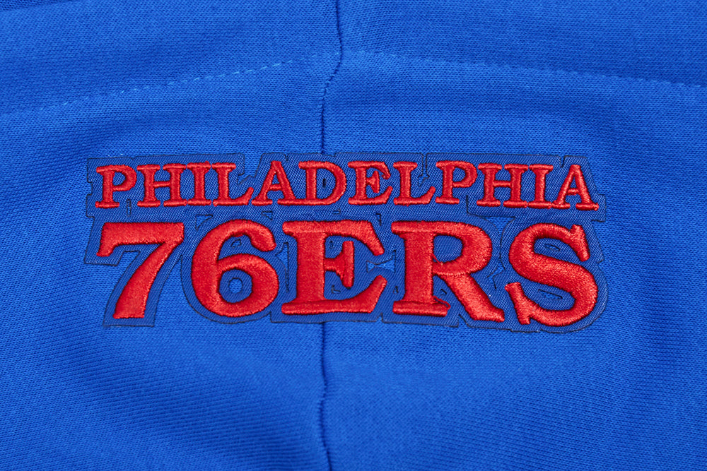 NBA PHILADELPHIA 76ERS SCRIPT TAIL CHANDAIL À CAPUCHON COURT EN MOLLETON CÔTELÉ POUR FEMME (BLEU ROYAL/ROUGE)