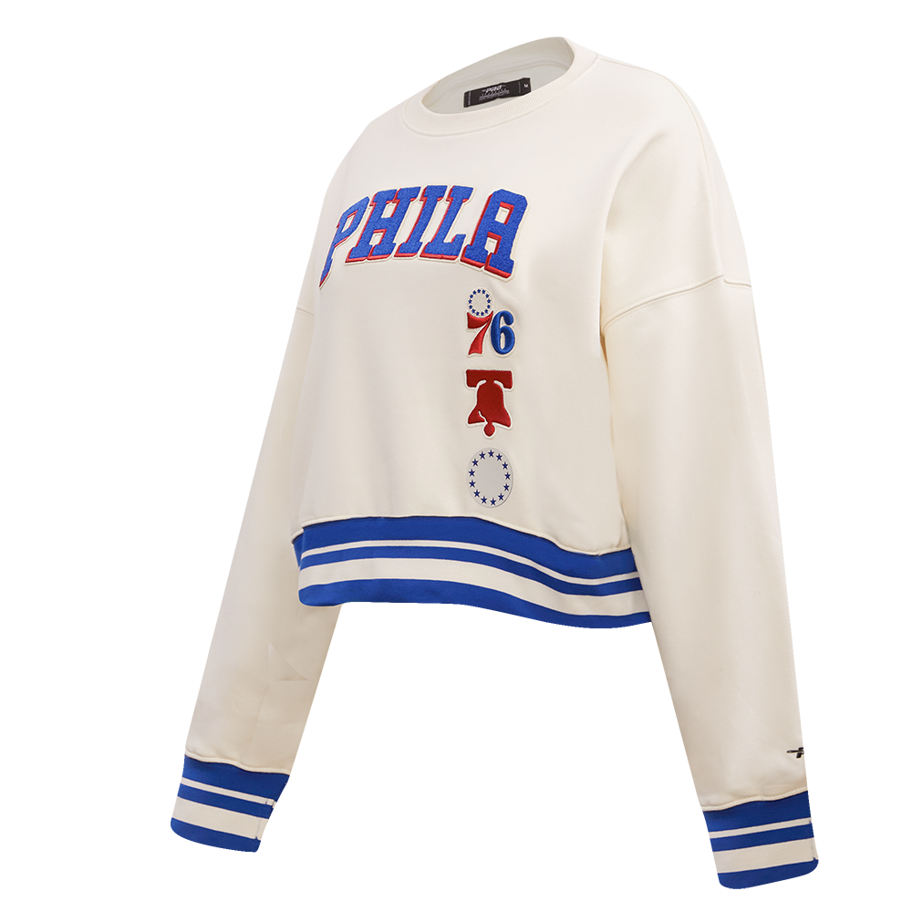 NBA PHILADELPHIA 76ERS RETRO CLASSIC WOMEN'S CREWNECK (EGGSHELL/ROYAL BLUE)