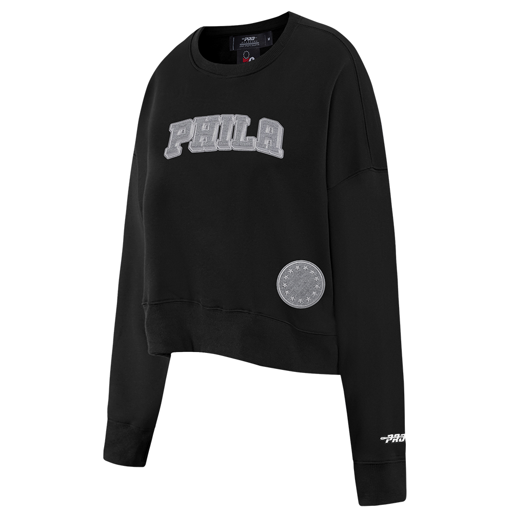 NBA PHILADELPHIA 76ERS REVERSE FRENCH TERRY WOMEN'S FLEECE CREWNECK (BLACK)