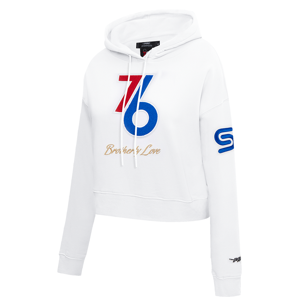 NBA PHILADELPHIA 76ERS CITY EDITION 24-25 WOMEN'S FLEECE CROPPED PULLOVER HOODI (WHITE)