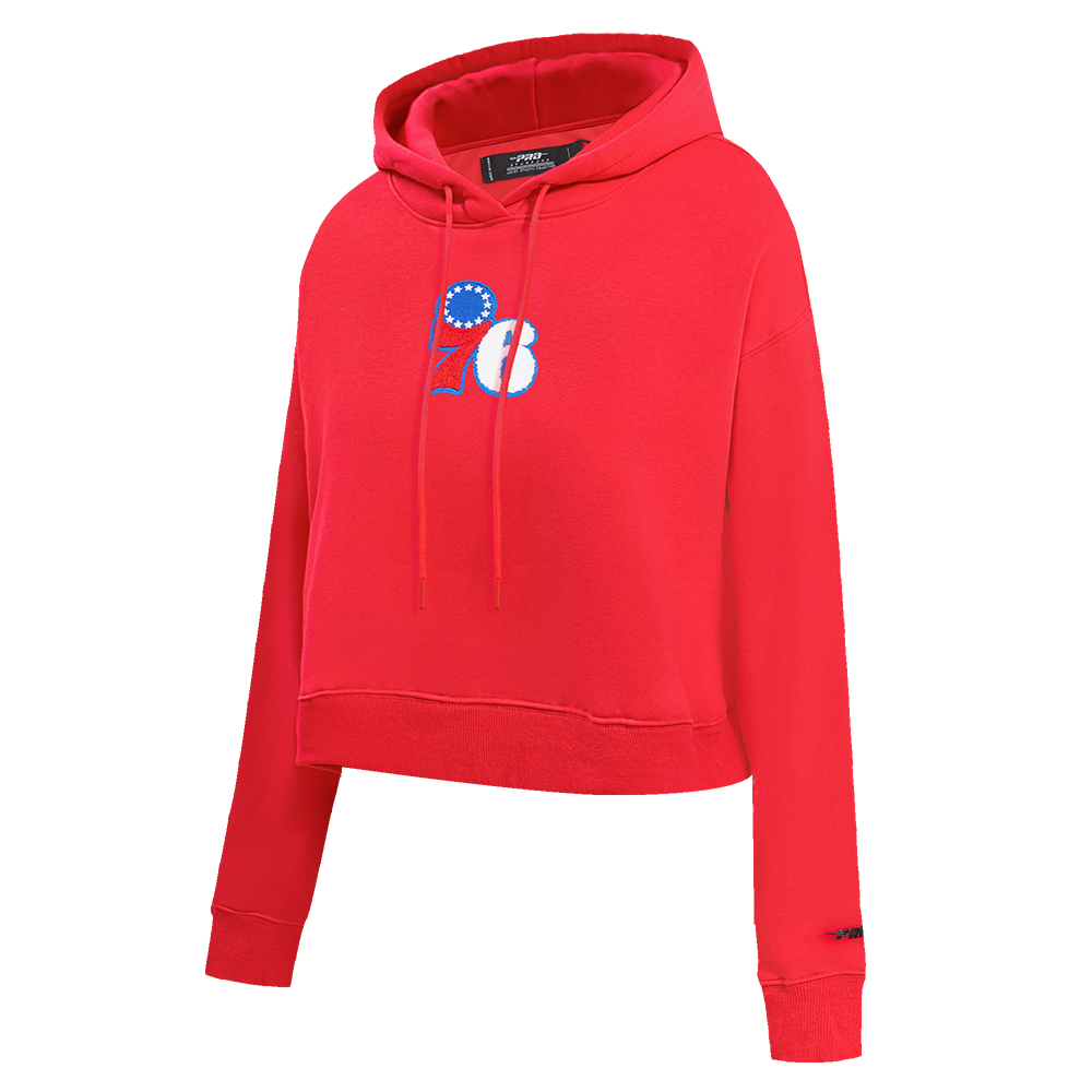 NBA PHILADELPHIA 76ERS CLASSIC WOMEN'S CROPPED PULLOVER HOODIE (RED)
