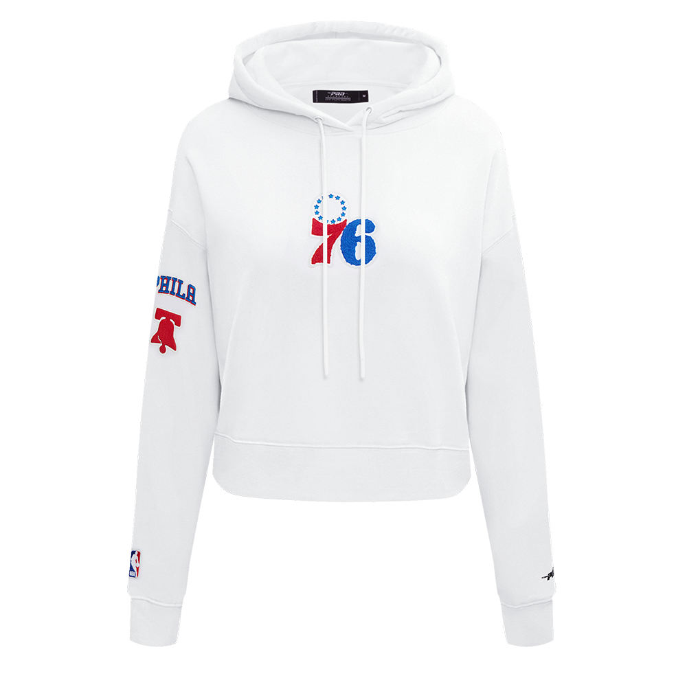 NBA PHILADELPHIA 76ERS CLASSIC WOMEN'S CROPPED PULLOVER HOODIE (WHITE)