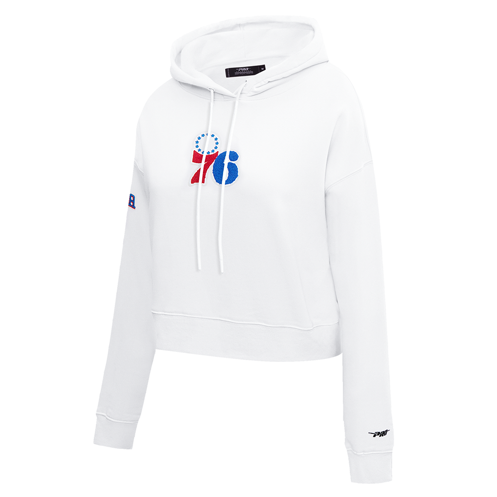NBA PHILADELPHIA 76ERS CLASSIC WOMEN'S CROPPED PULLOVER HOODIE (WHITE)