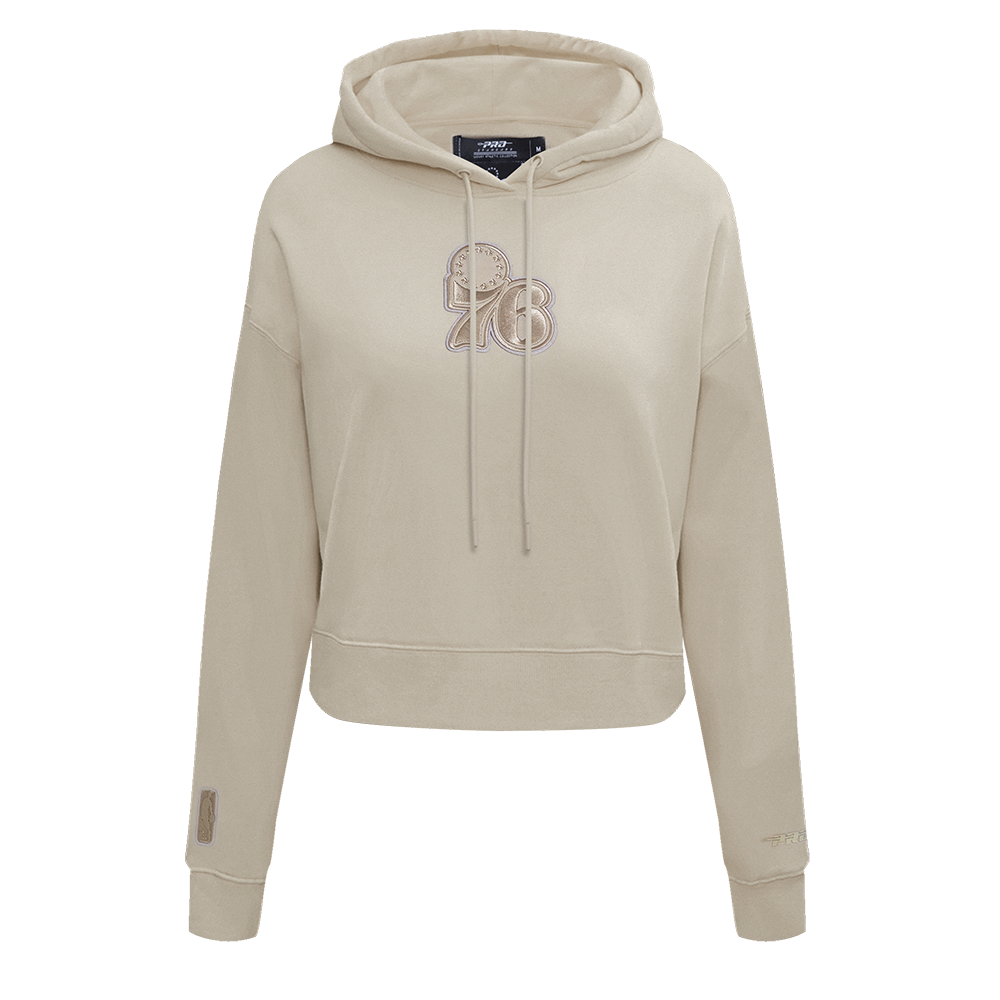 NBA PHILADELPHIA 76ERS NEUTRAL WOMEN'S CROPPED PULLOVER HOODIE (TAUPE)