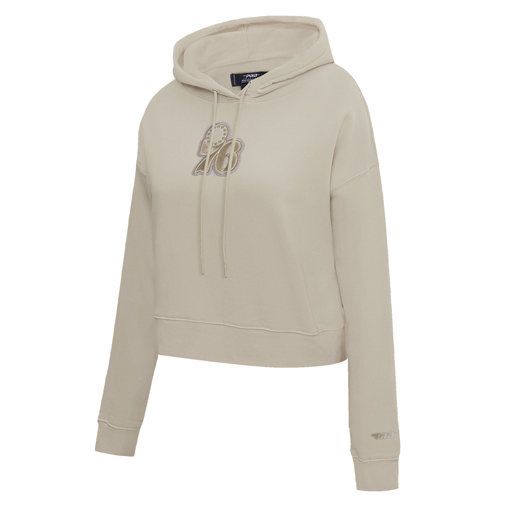 NBA PHILADELPHIA 76ERS NEUTRAL WOMEN'S CROPPED PULLOVER HOODIE (TAUPE)