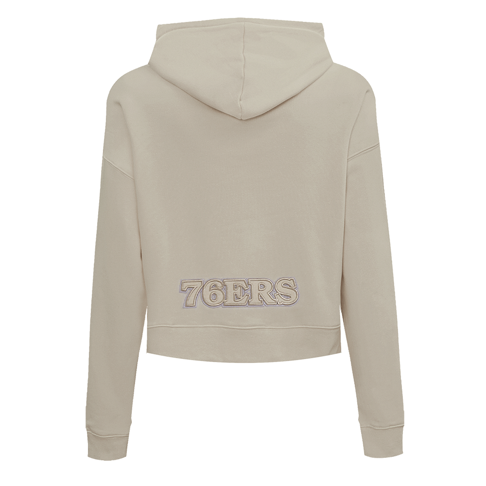 NBA PHILADELPHIA 76ERS NEUTRAL WOMEN'S CROPPED PULLOVER HOODIE (TAUPE)