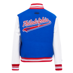 NBA PHILADELPHIA 76ers SCRIPT TAIL WOMEN'S WOOL VARSITY JACKET (ROYAL BLUE/RED)