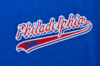 NBA PHILADELPHIA 76ers SCRIPT TAIL WOMEN'S WOOL VARSITY JACKET (ROYAL BLUE/RED)