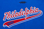 NBA PHILADELPHIA 76ers SCRIPT TAIL WOMEN'S WOOL VARSITY JACKET (ROYAL BLUE/RED)