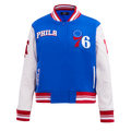 NBA PHILADELPHIA 76ers RETRO CLASSIC WOMEN'S RIB WOOL VARSITY JACKET (ROYAL BLUE/RED)