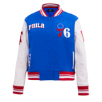 NBA PHILADELPHIA 76ers RETRO CLASSIC WOMEN'S RIB WOOL VARSITY JACKET (ROYAL BLUE/RED)