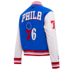 NBA PHILADELPHIA 76ers RETRO CLASSIC WOMEN'S RIB WOOL VARSITY JACKET (ROYAL BLUE/RED)