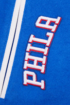 NBA PHILADELPHIA 76ers RETRO CLASSIC WOMEN'S RIB WOOL VARSITY JACKET (ROYAL BLUE/RED)