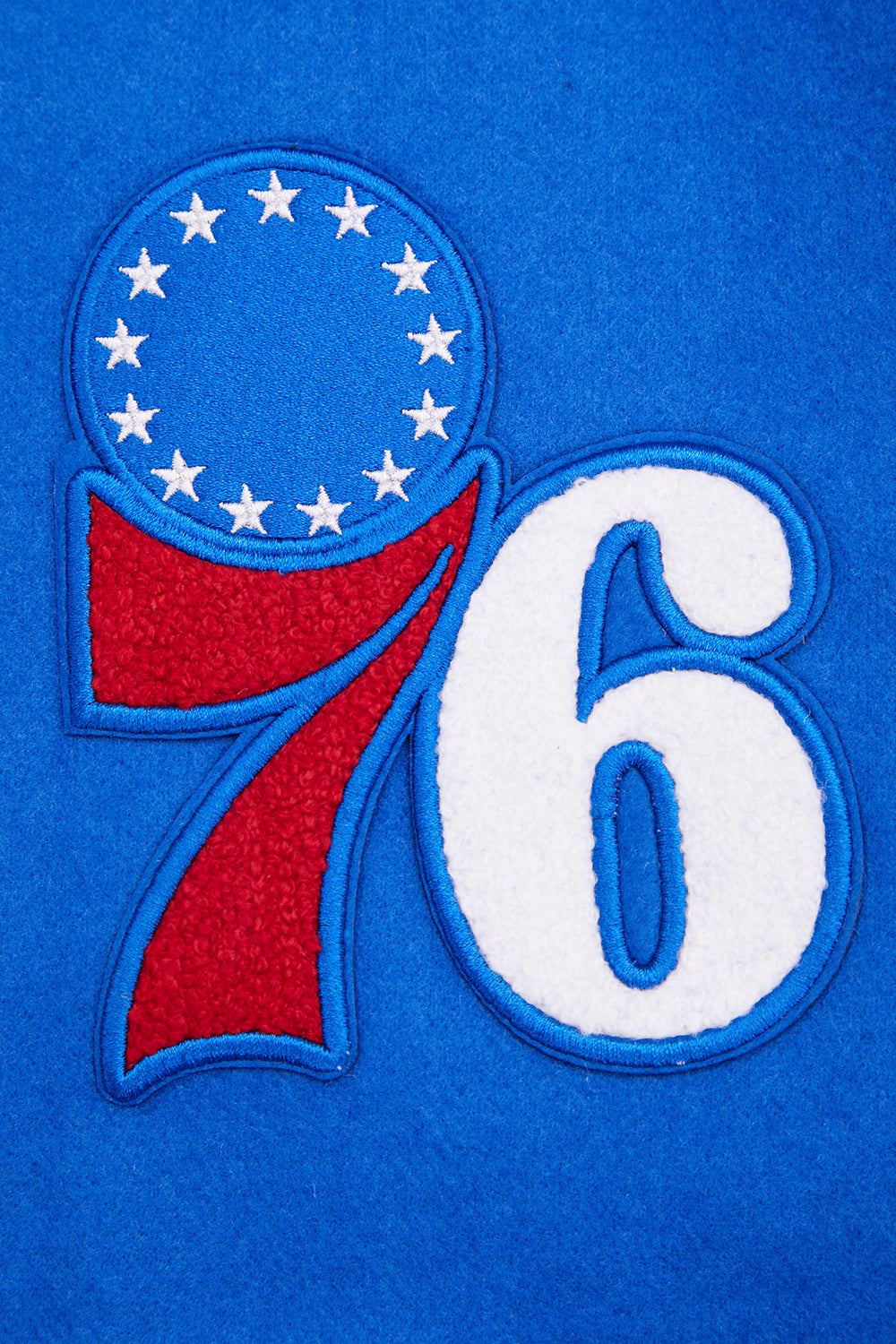 NBA PHILADELPHIA 76ers RETRO CLASSIC WOMEN'S RIB WOOL VARSITY JACKET (ROYAL BLUE/RED)