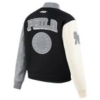 NBA PHILADELPHIA 76ERS REVERSE FRENCH TERRY BLOUSON COLLÉGIAL POUR FEMME (NOIR/GRIS/COQUILLE D'ŒUF)
