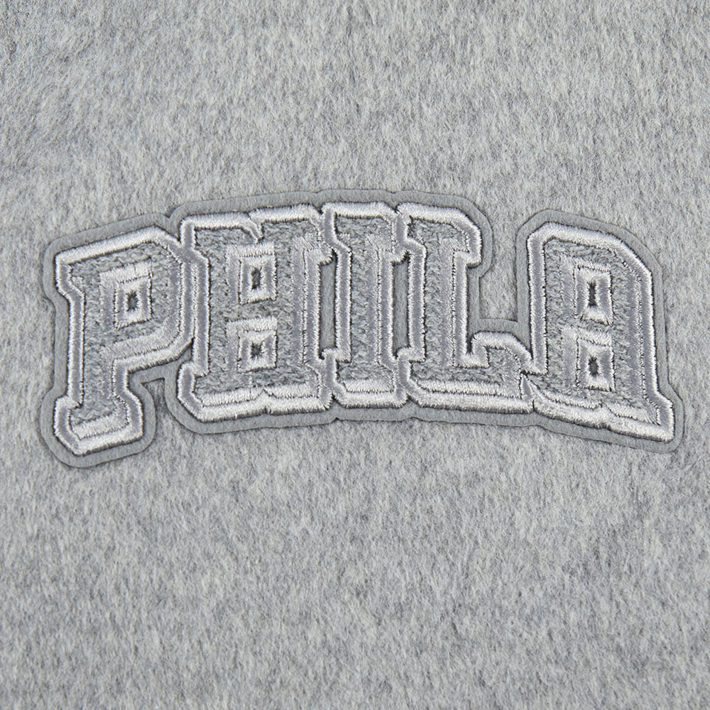 NBA PHILADELPHIA 76ERS REVERSE FRENCH TERRY BLOUSON COLLÉGIAL POUR FEMME (NOIR/GRIS/COQUILLE D'ŒUF)