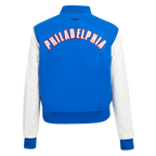 NBA PHILADELPHIA 76ERS CLASSIC BLOUSON COLLÉGIAL EN LAINE POUR FEMME (BLEU ROYAL/BLANC)