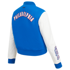 NBA PHILADELPHIA 76ERS CLASSIC BLOUSON COLLÉGIAL EN LAINE POUR FEMME (BLEU ROYAL/BLANC)