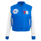 NBA PHILADELPHIA 76ERS CLASSIC BLOUSON COLLÉGIAL EN LAINE POUR FEMME (BLEU ROYAL/BLANC)