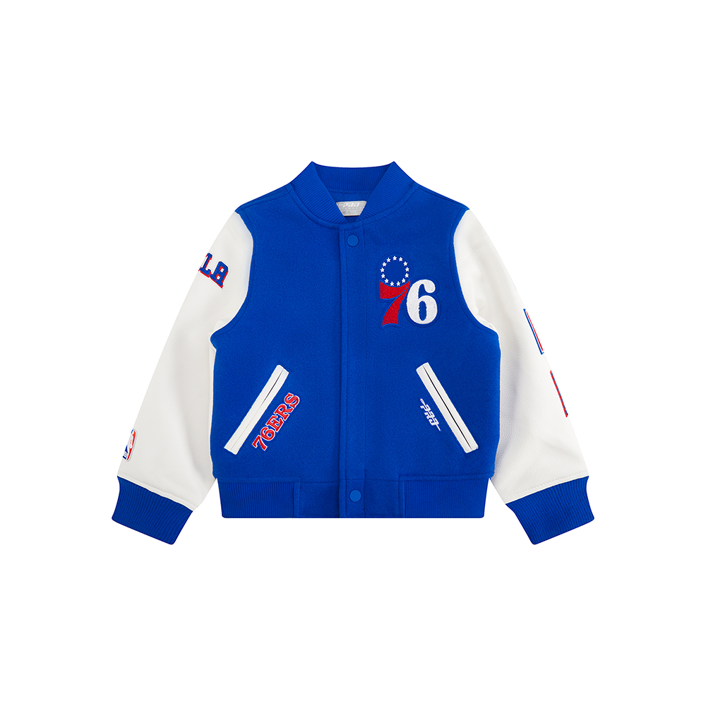 NBA PHILADELPHIA 76ERS CLASSIC BLOUSON COLLÉGIAL EN LAINE POUR GARÇON ENFANT (BLEU ROYAL/BLANC)