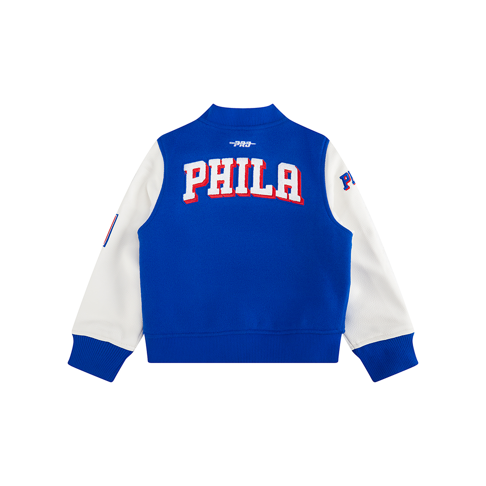 NBA PHILADELPHIA 76ERS CLASSIC BLOUSON COLLÉGIAL EN LAINE POUR GARÇON ENFANT (BLEU ROYAL/BLANC)