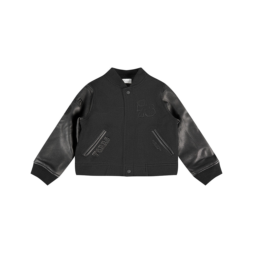 NBA PHILADELPHIA 76ERS TRIPLE BLACK BLOUSON COLLÉGIAL EN LAINE POUR GARÇON ENFANT (NOIR DE JAIS)