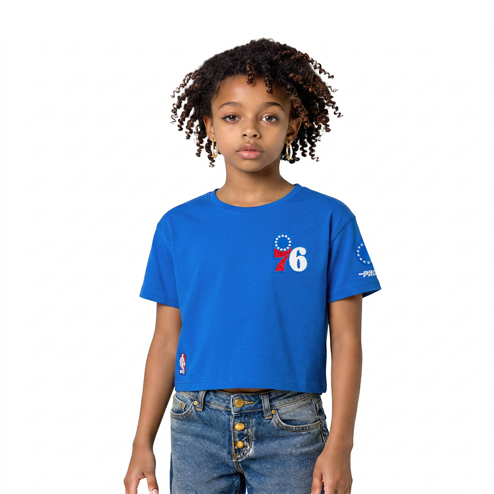 NBA PHILADELPHIA 76ERS CLASSIC T-SHIRT À COUPE CARRÉE À MANCHES COURTES POUR FILLE ENFANT (BLEU ROYAL)