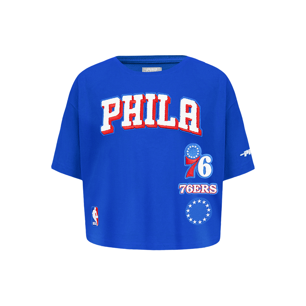 NBA PHILADELPHIA 76ERS RETRO CLASSIC LITTLE GIRL'S SHORT SLEEVE BOXY TEE (ROYAL BLUE)