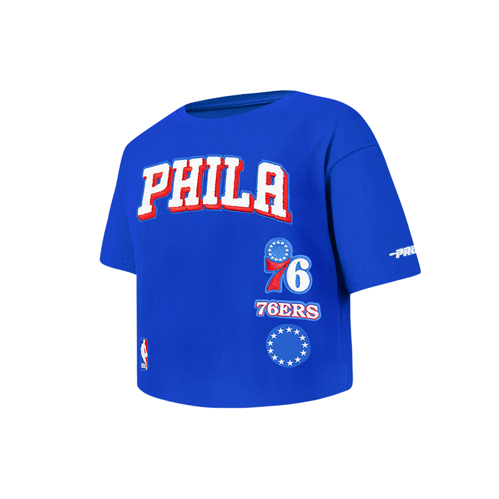 NBA PHILADELPHIA 76ERS RETRO CLASSIC LITTLE GIRLS SHORT SLEEVE BOXY TEE (ROYAL BLUE)