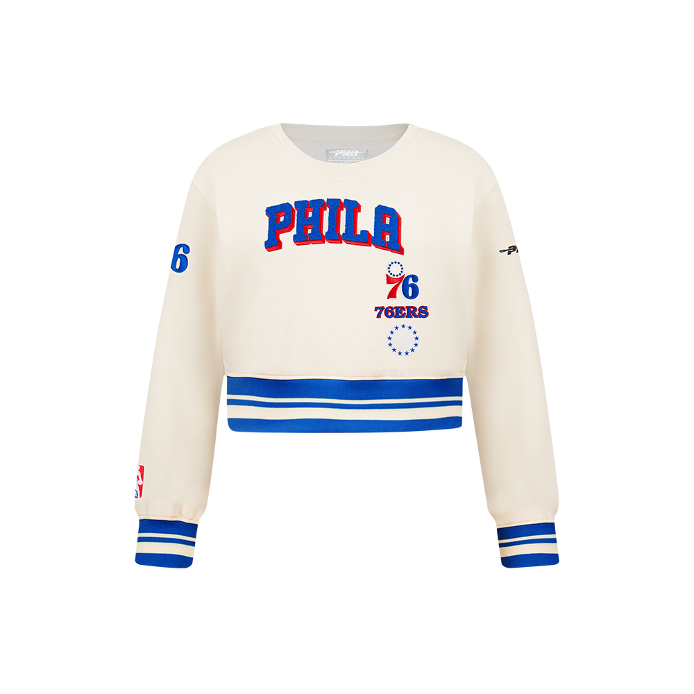 NBA PHILADELPHIA 76ERS RETRO CLASSIC LITTLE GIRL'S RIB FLEECE CREWNECK (EGGSHELL/ROYAL BLUE)