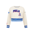 NBA PHILADELPHIA 76ERS RETRO CLASSIC LITTLE GIRL'S RIB FLEECE CREWNECK (EGGSHELL/ROYAL BLUE)