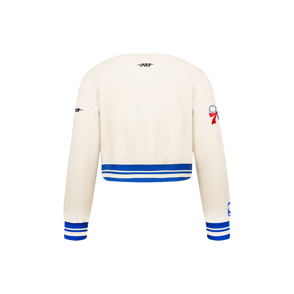 NBA PHILADELPHIA 76ERS RETRO CLASSIC LITTLE GIRL'S RIB FLEECE CREWNECK (EGGSHELL/ROYAL BLUE)