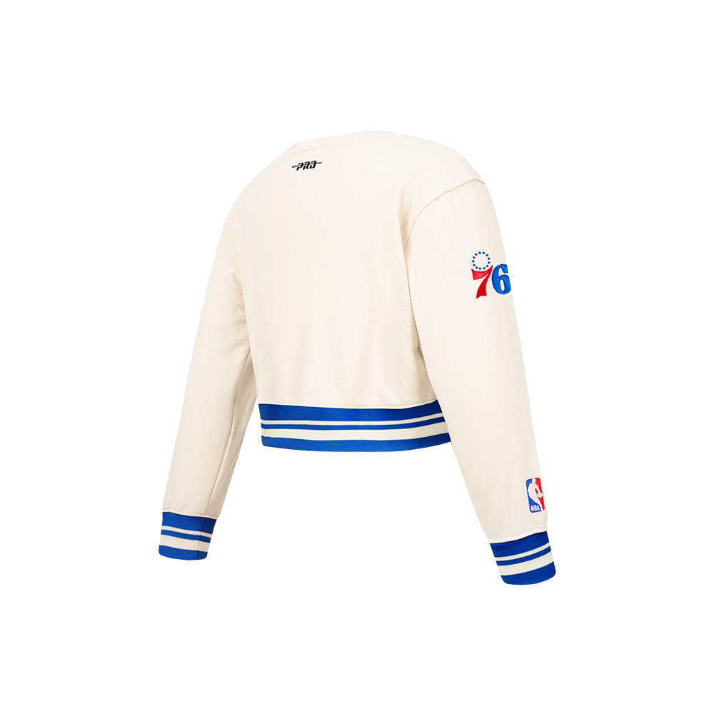 NBA PHILADELPHIA 76ERS RETRO CLASSIC LITTLE GIRL'S RIB FLEECE CREWNECK (EGGSHELL/ROYAL BLUE)