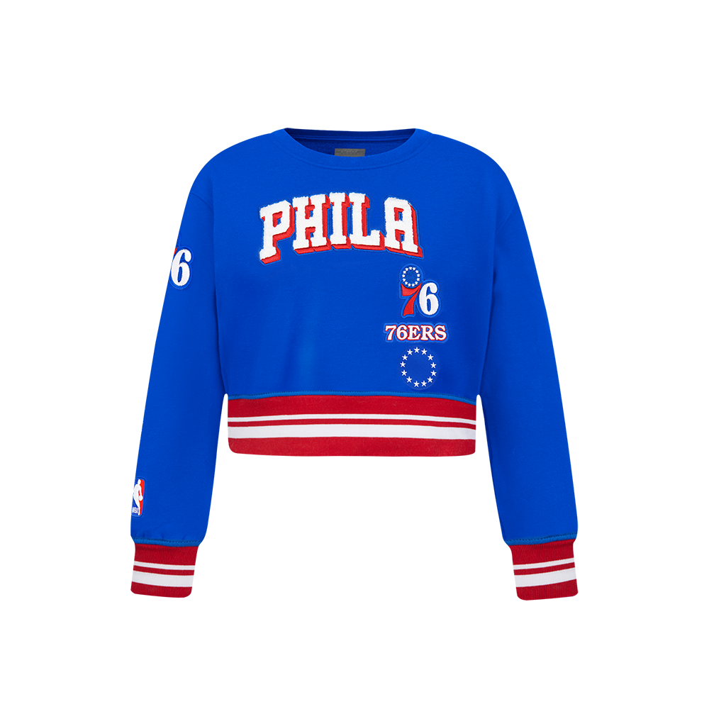 NBA PHILADELPHIA 76ERS RETRO CLASSIC LITTLE GIRL'S RIB FLEECE CREWNECK (ROYAL BLUE/RED)