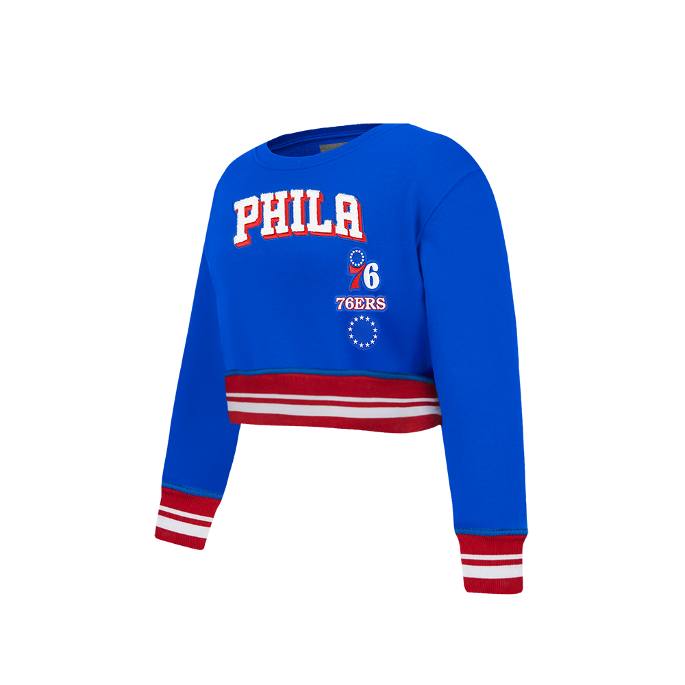NBA PHILADELPHIA 76ERS RETRO CLASSIC LITTLE GIRLS  RIB FLEECE CREWNECK (ROYAL BLUE/RED)