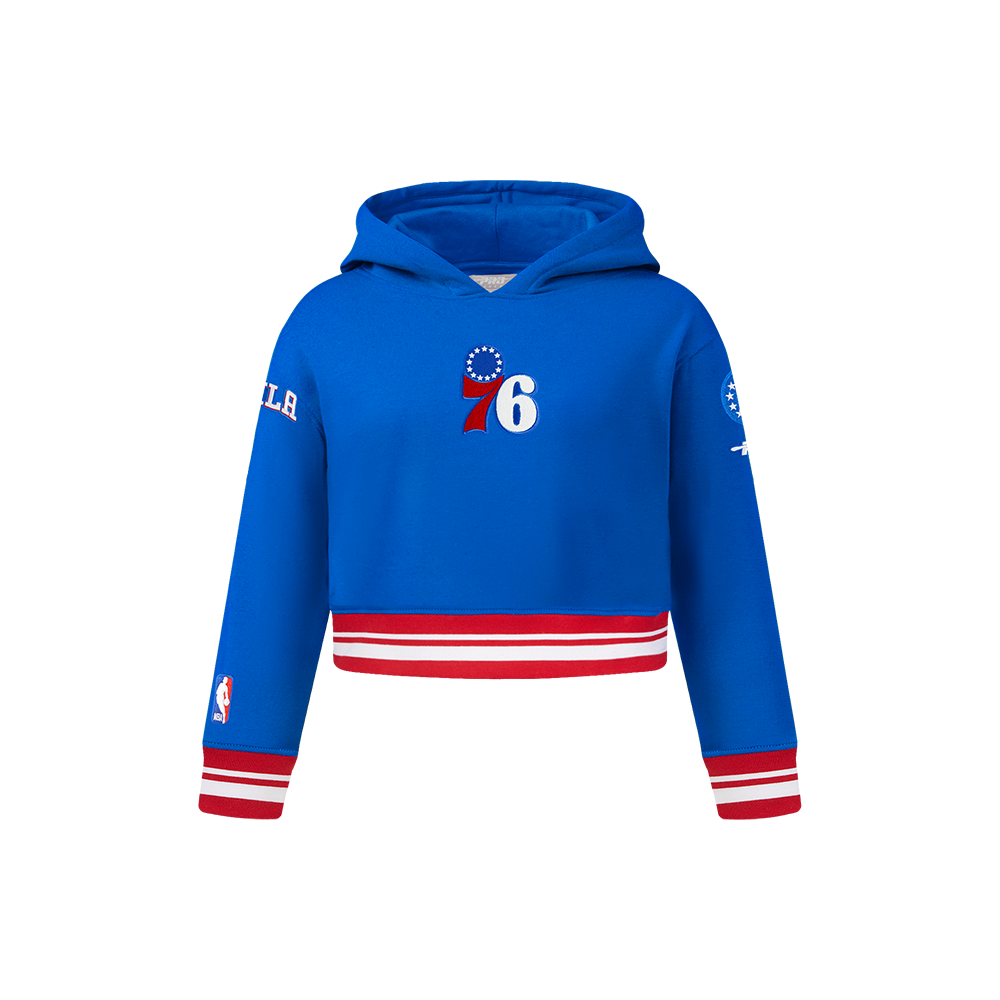 NBA PHILADELPHIA 76ERS RETRO CLASSIC CHANDAIL À CAPUCHON EN MOLLETON CÔTELÉ POUR FILLE ENFANT (BLEU ROYAL/ROUGE)