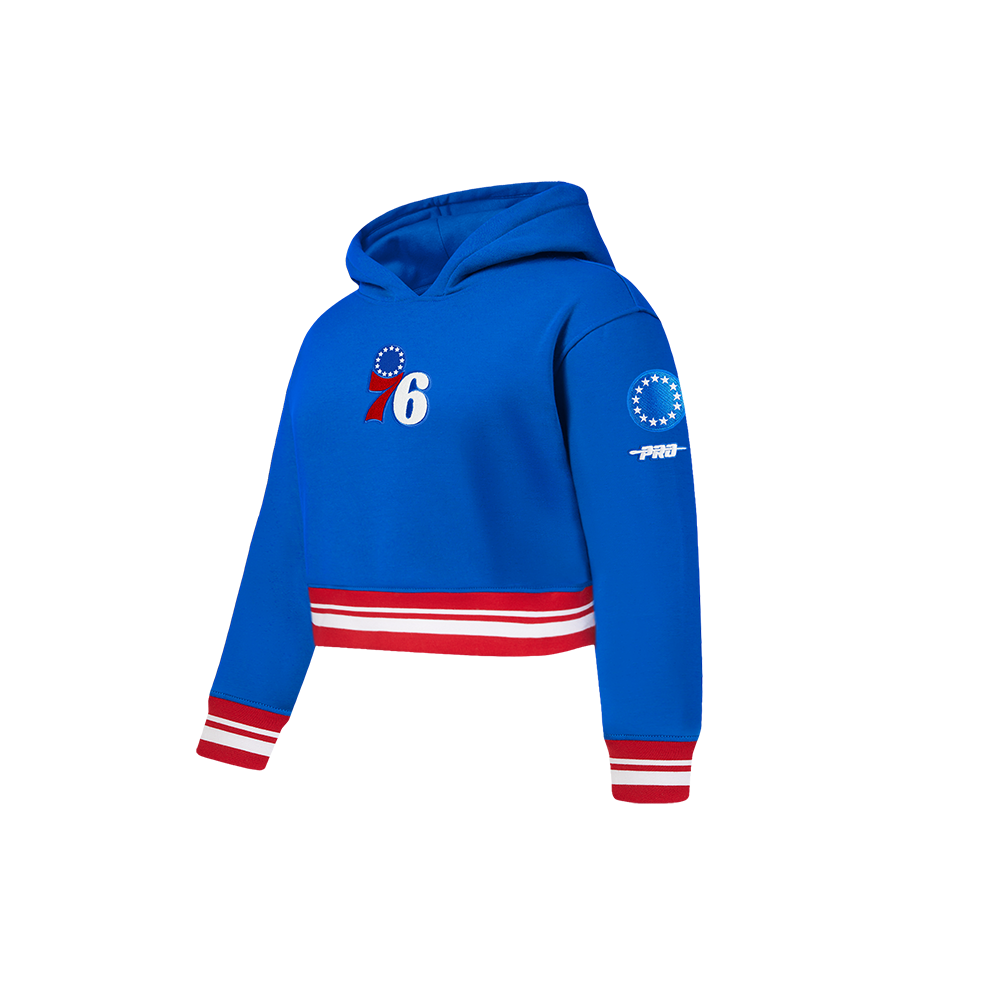 NBA PHILADELPHIA 76ERS RETRO CLASSIC LITTLE GIRLS  RIB FLEECE PULLOVER HOODIE (ROYAL BLUE/RED)