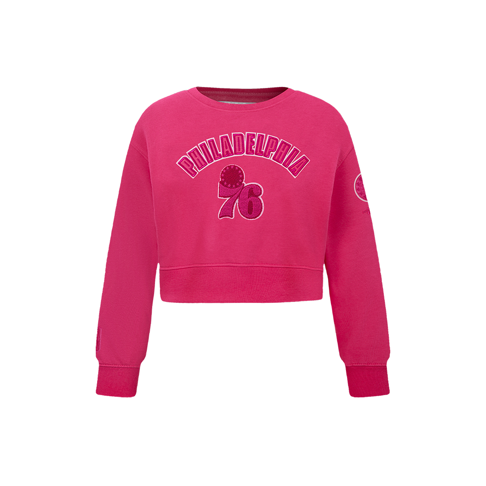 NBA PHILADELPHIA 76ERS TRIPLE PINK LITTLE GIRL'S FLEECE CREWNECK (BEETROOT PURPLE)